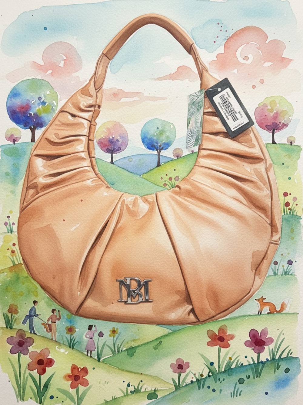 Badgley Mischka Tan Ruched Hobo Bag